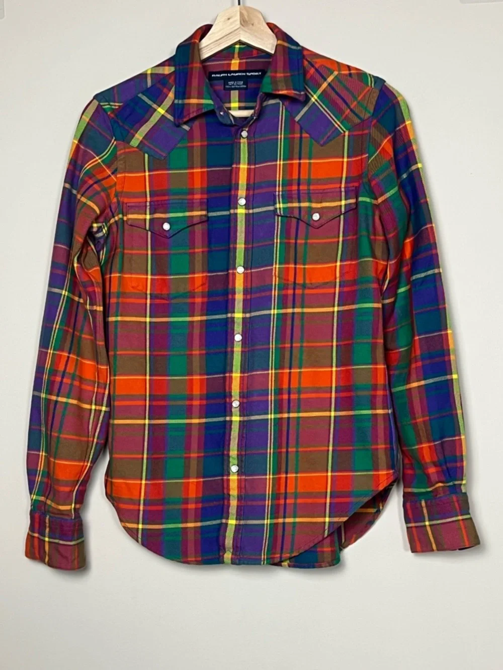 Vintage Ralph Lauren Western Shirt Snap Button Plaid Flannel Shirt Size 6 - Picture 2 of 10